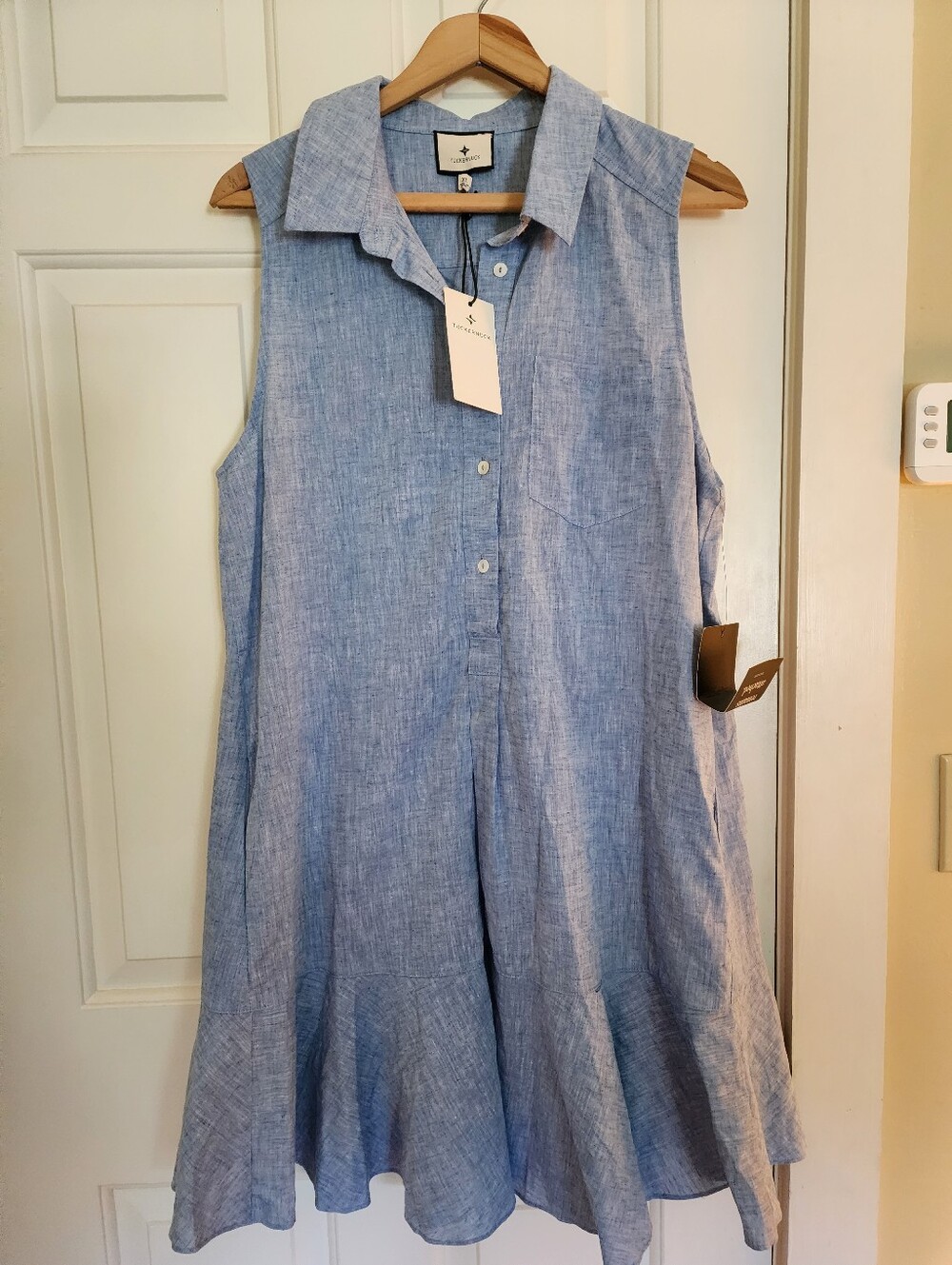 Tuckernuck Sleeveless Callahan Dress Chambray Blue Ruffle Cotton Linen Xl Nwt
